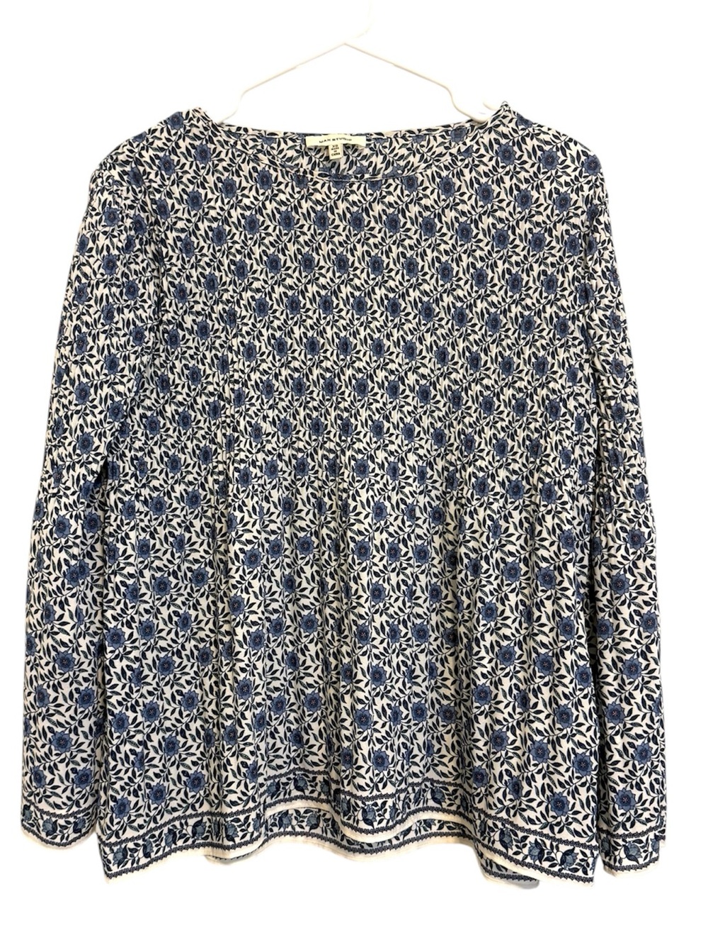 Max Studio Blue Floral Long Sleeve Peasant Blouse XS Boho Cottagecore